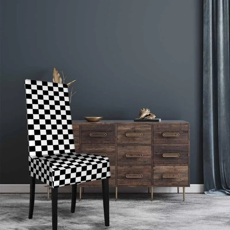 Black White Checkerboard Dining Room Chair Covers Chess Board Racing and Checkered Monochrome Plaid for Home Restaurant Banquet