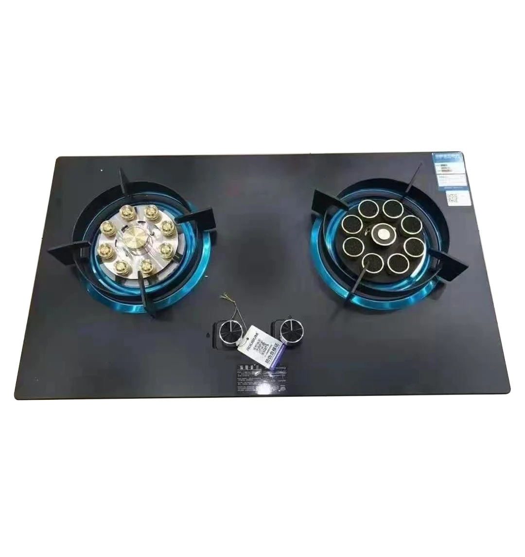 

Газовая плита с двойной конфоркой — 9-струйная варочная панель с сильным пламенем со стеклянной/стальной/каменной панелью, встроенная бытовая кухонная плита