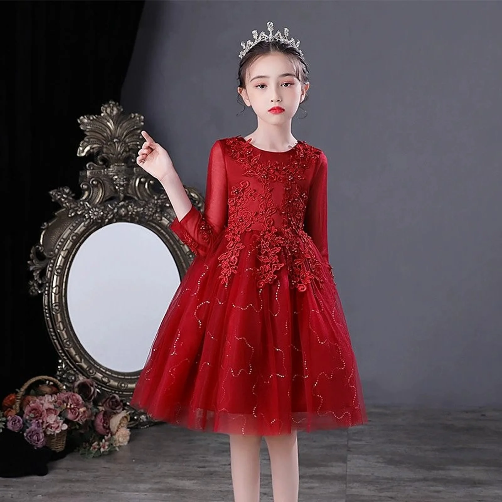 

3-10 Years Girl Ceremony Party Birthday Gown Children Casual Clothing Kids Dresses For Girls Flower Lace Tulle Dress Wedding