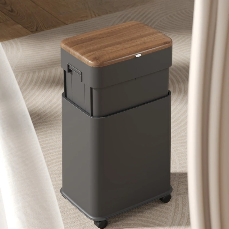 Adjustable Height Trash Can with Wheel Luxury Living Room Wastebasket Minimalist  Movable Litter Bins Kitchen Bathroom Dustbin