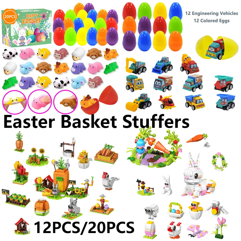 12-20Pcs Prefilled Easter Eggs Easter Basket Stuffers with Building Block Filled Easter Egg Gift Easter Egg Fillers for Boy Girl