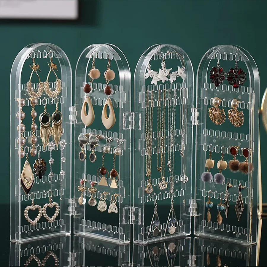 Jewelry Display Rack Necklaces Rings Plastic Folding Holder Large Capacity Bracelets Storage Hanger with Stud Earrings Holes