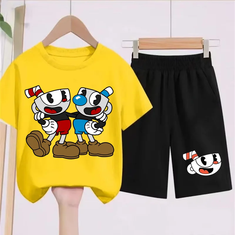

Cartoon T-Shirt Print for Children aged3-12 Boys and Girls T-Shirt Set Casual Sports Short Sleeved+Shorts Two-Piece set