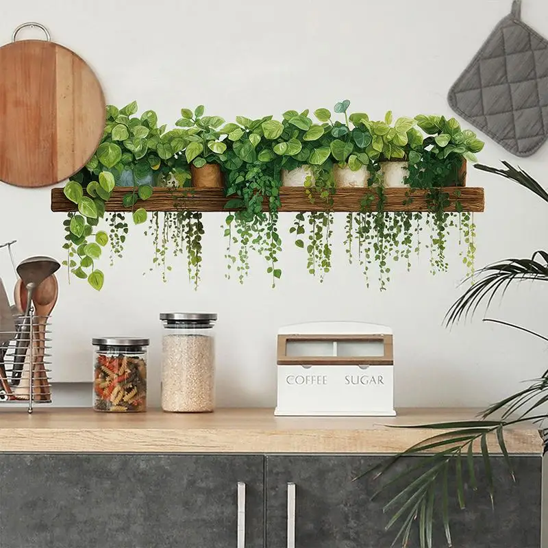 New#Lifelike Hanging Green Plant Wall Decal With Self Adhesive Back Perfect For Kitchen Living Room Bedroom Home Wall Decoration