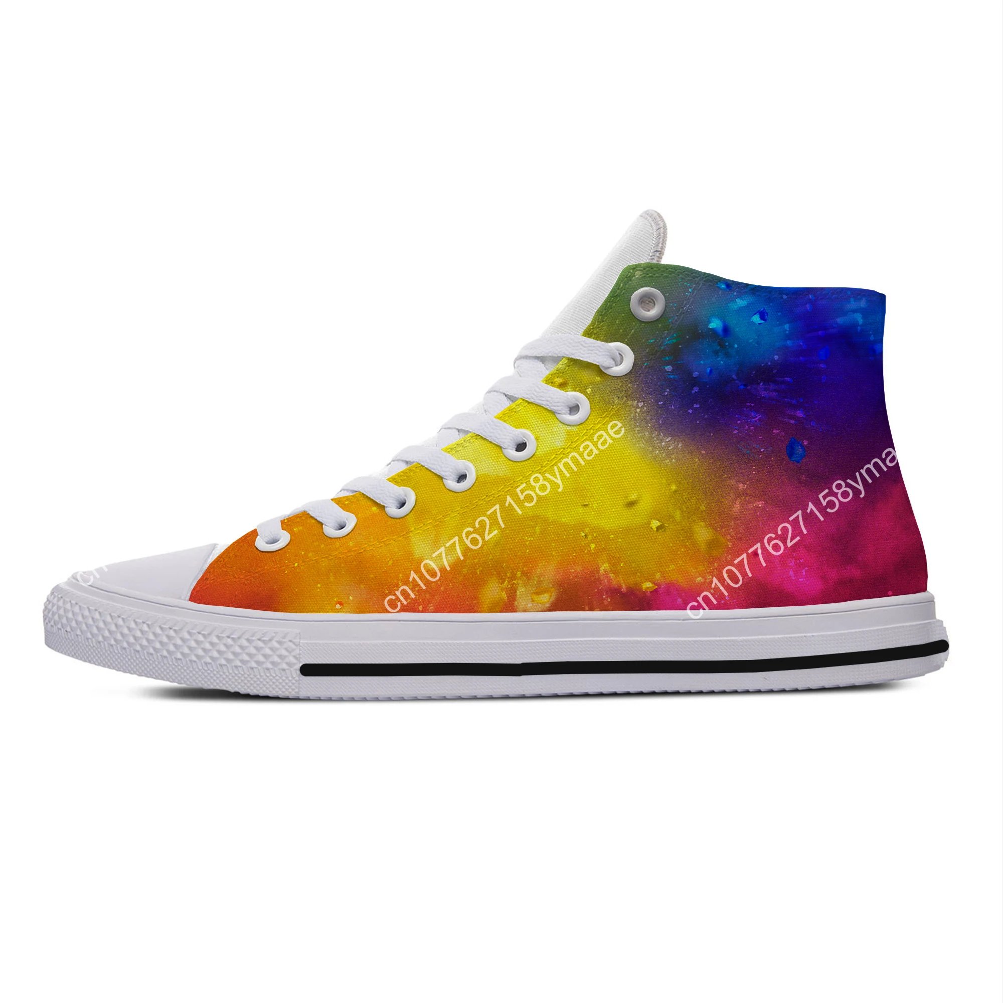 Abstract Summer Multicolor Waves Digital Art New Arrive Lightweight High Top Canvas Shoes Men Women Casual Breathable Sneakers