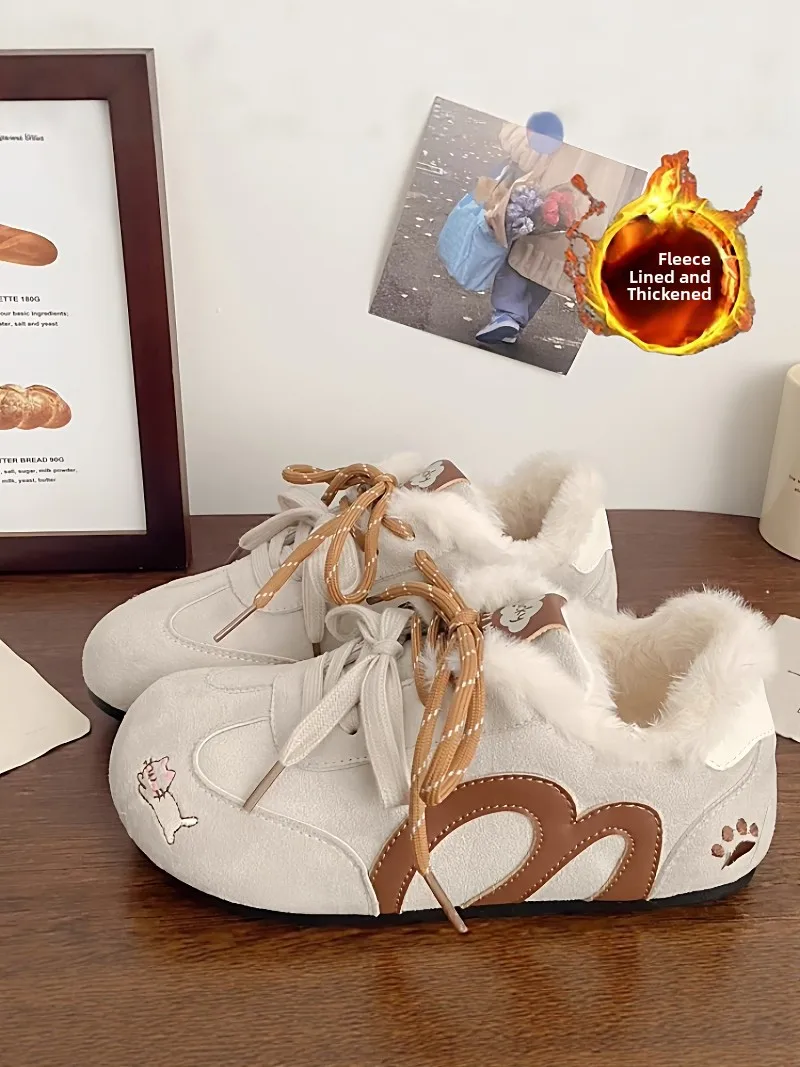 

Zayviar Fleece Lined Skate Shoes Women's Winter Versatile Warm Cotton Sports Sneakers Fashionable Casual Low Top Shoes