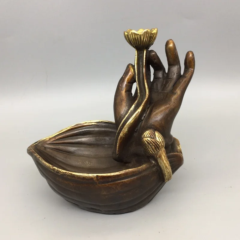 Backflow Incense Burner, Copper, for Home Use, Indoor Aromatherapy Burner, Zen-Inspired, Creative Tea Ceremony Decor, Buddha Han