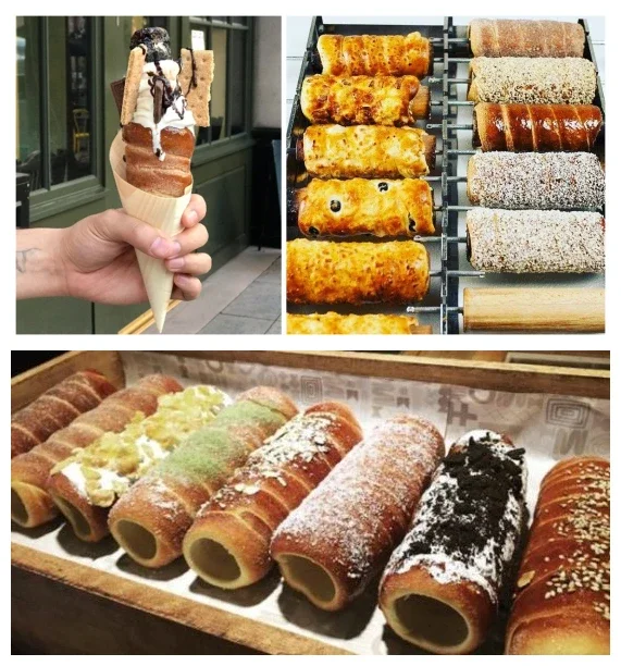 8pc electric automatic bake chimney cake oven kurtos kalacs maker the ceak cak cone roller roll bread grill chimney cake machine