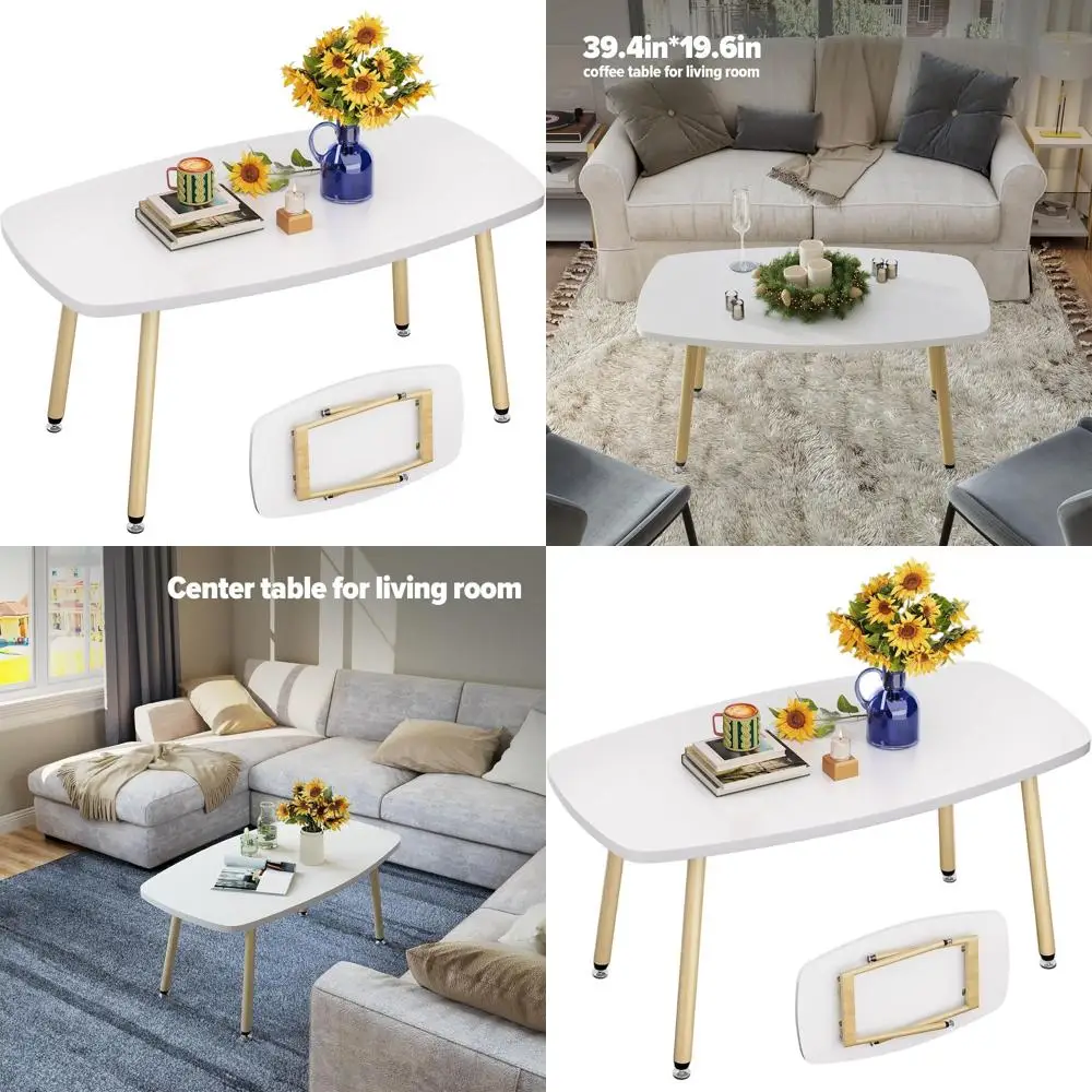 

Modern White Rectangular Folding Coffee Table for Small Living Spaces, Portable and Simple Design, No Assembly Needed