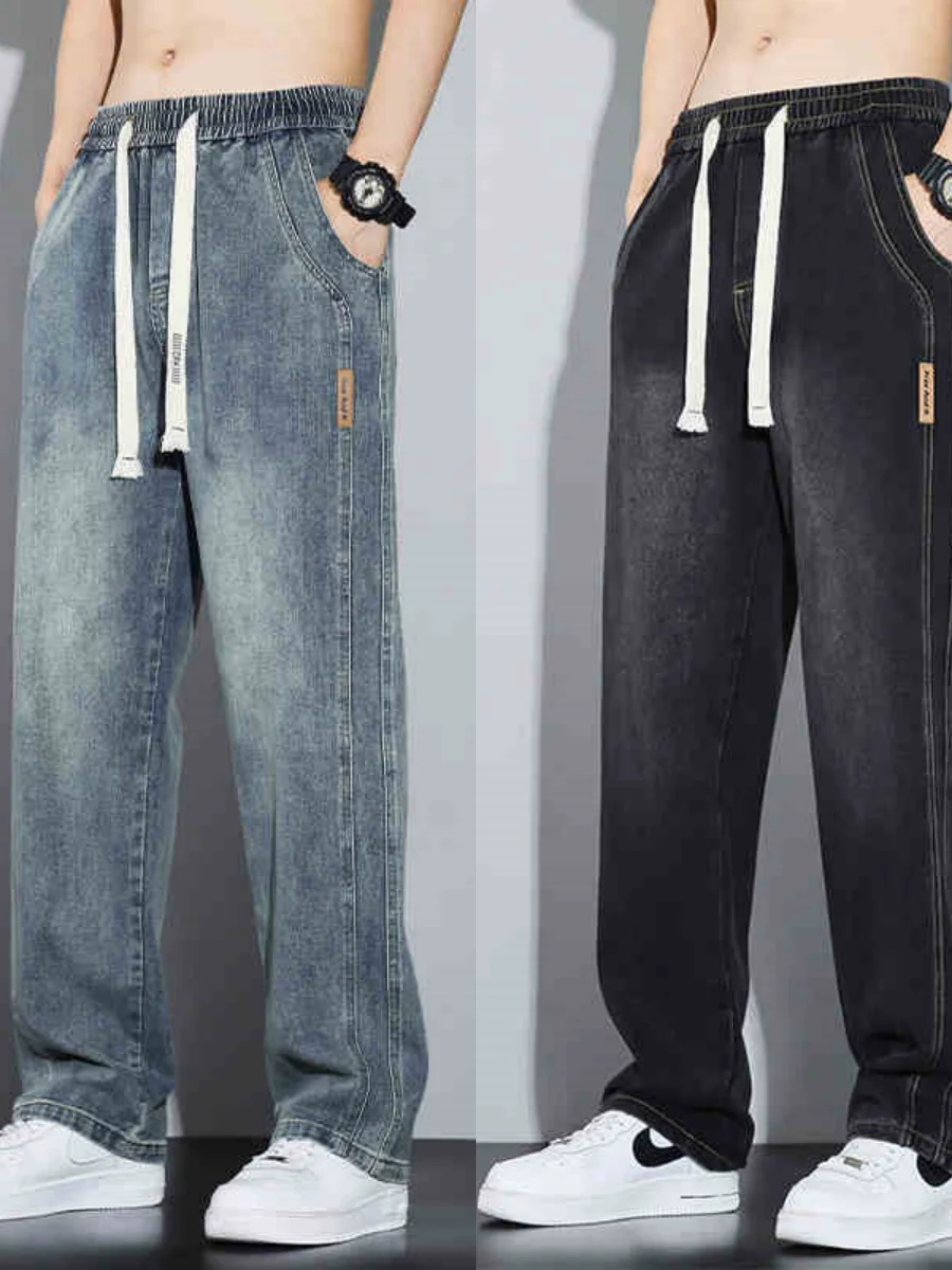 

Мужские повседневные джинсы American Sle, свободные, прямые, широкие, длинные брюки, износостойкие рабочие брюки, хлопковый стрейч-деним