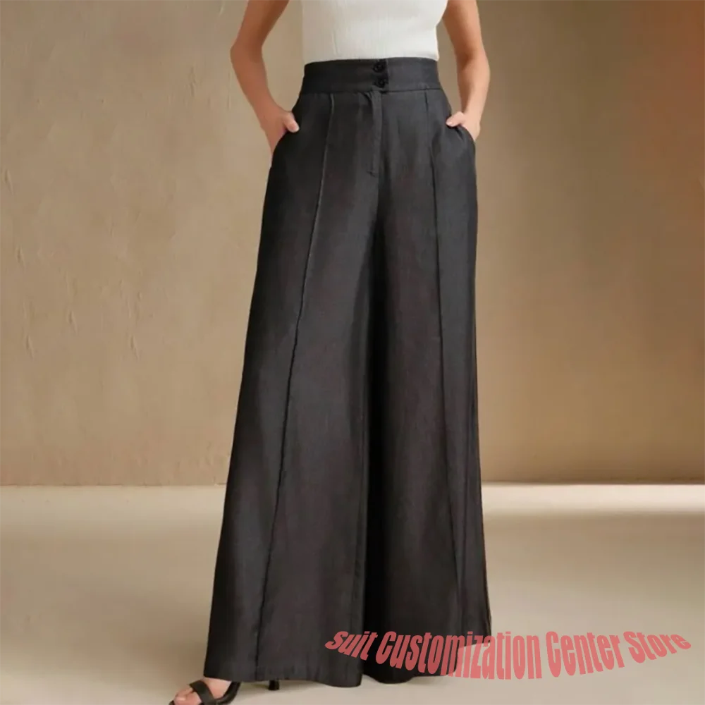 Daily Women's Black High Waist Wide Leg Pants Casual Loose Fit 1 Piece Set for Office Streetwear Comfortable Tailored Outfit