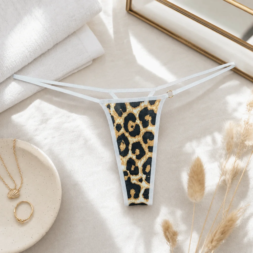 Lingerie sans couture pour femme : Strings, Culottes léopard, Culottes à pois, Culottes fines en soie glacée à imprimé rayé, pour le fitness