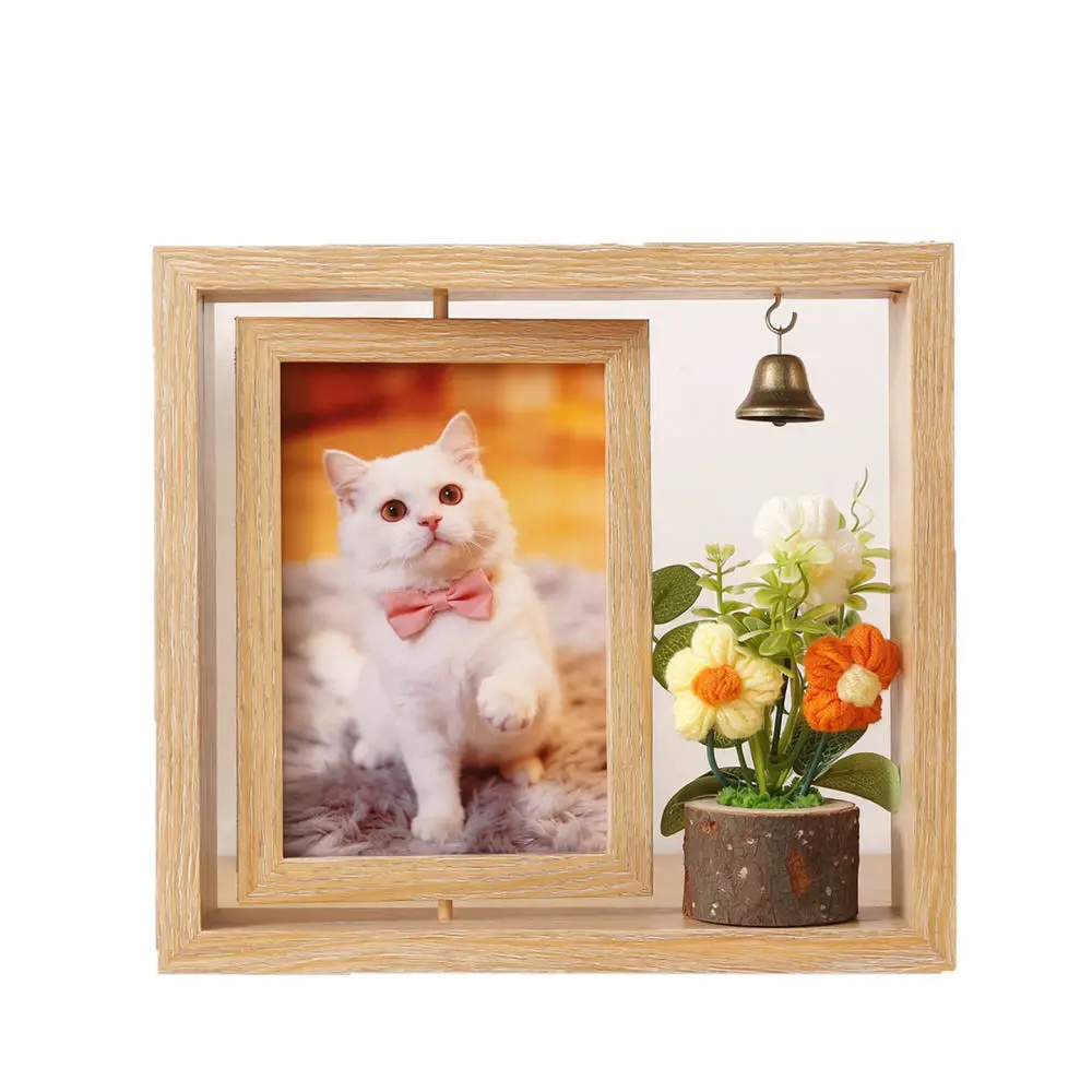Pet Loss Memorial Gift Wooden Frame Keepsake Shadow Box For Dog Cat Collar Bell Display Double Sided Viewing Holder