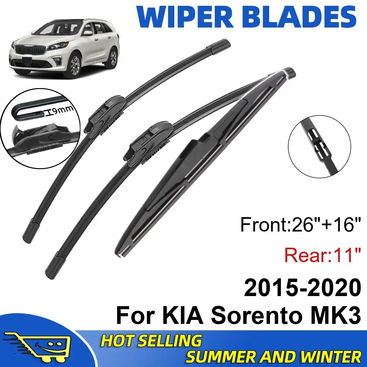 

3PCS For KIA Sorento MK3 2015-2020 26" + 16"+ 11" Double Rubber Car Wipers Blades Brushes Cutter Parts Accessories Windscreen