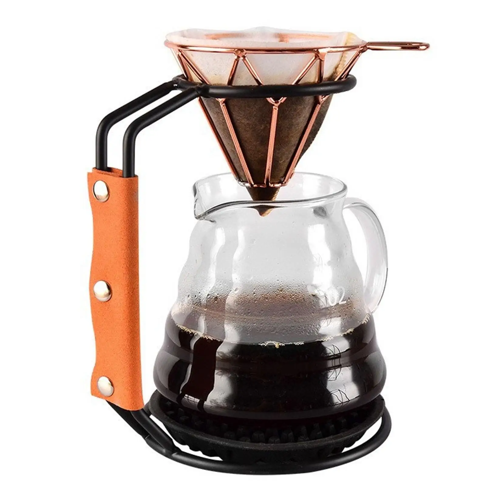 Elegant Drip Coffee Stand - Anti-Deformation Iron Pour Over Rack with Leather Handle for home Brewing