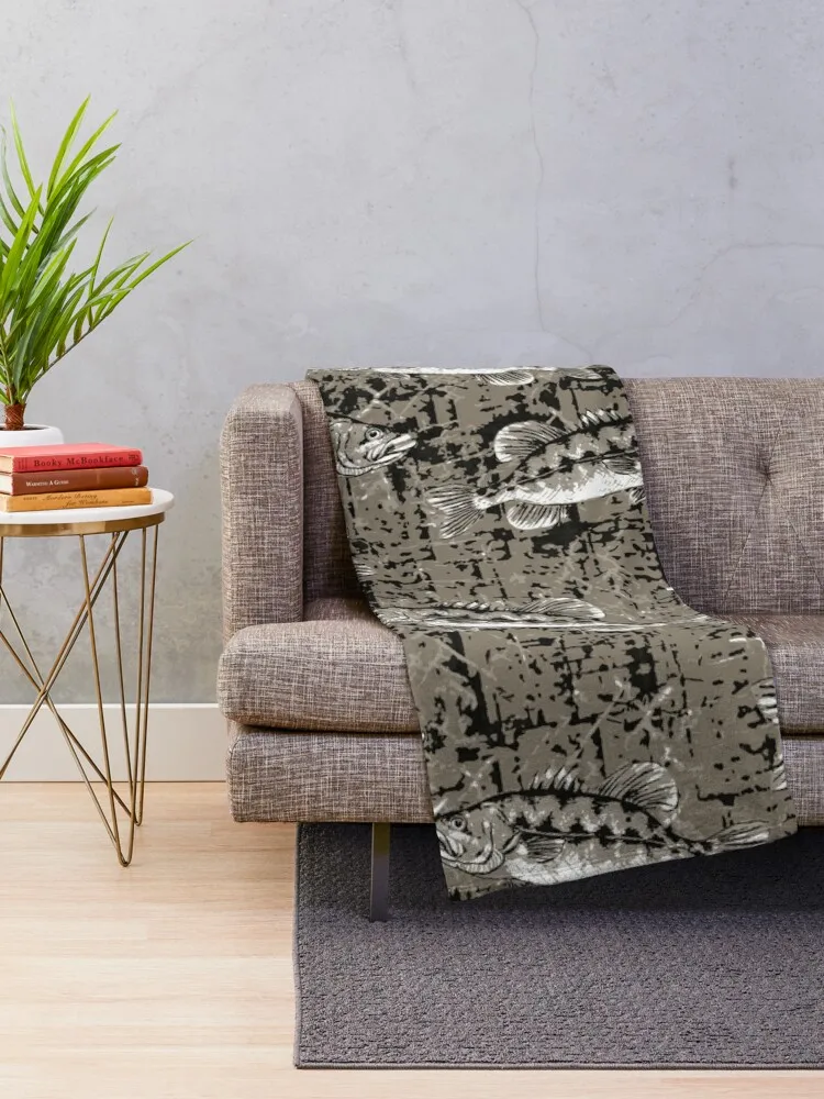 Monochromatic Largemouth Bass Camo Pattern - Bark Brown Throw Blanket Cute Blanket Decorative Throw Blanket