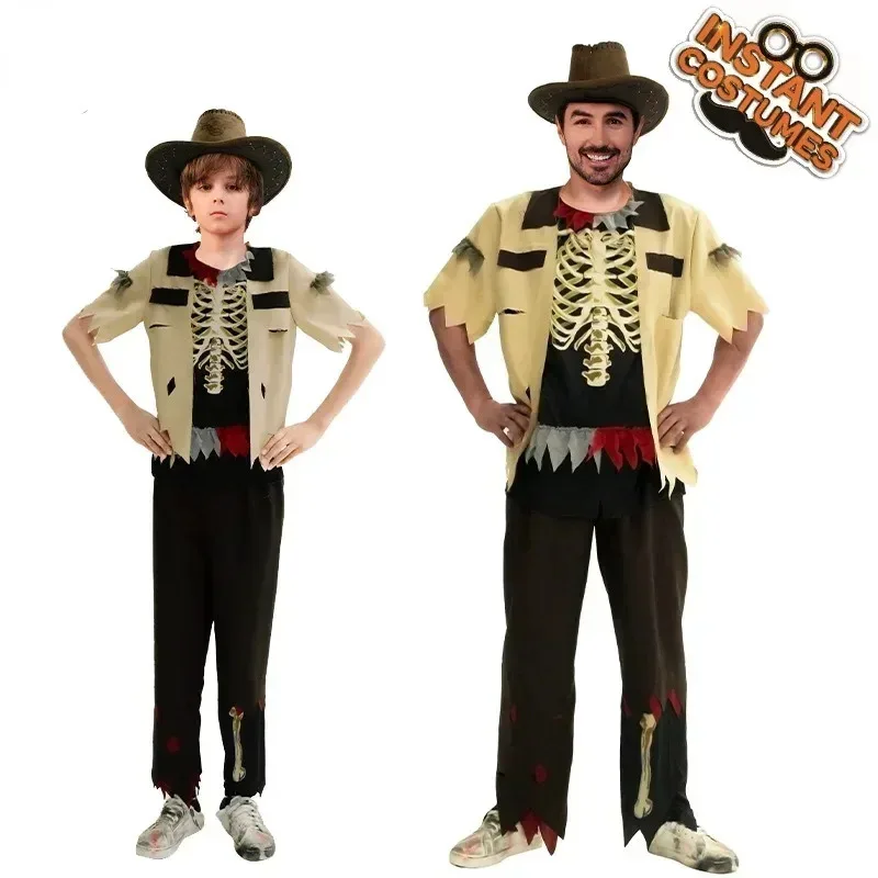 الهيكل العظمي الملابس أعلى السراويل كاوبوي تأثيري حلي فستان الهالوين حتى دعوى مرحلة الأداء ارتداء مهرجان حزب الزي ob;8