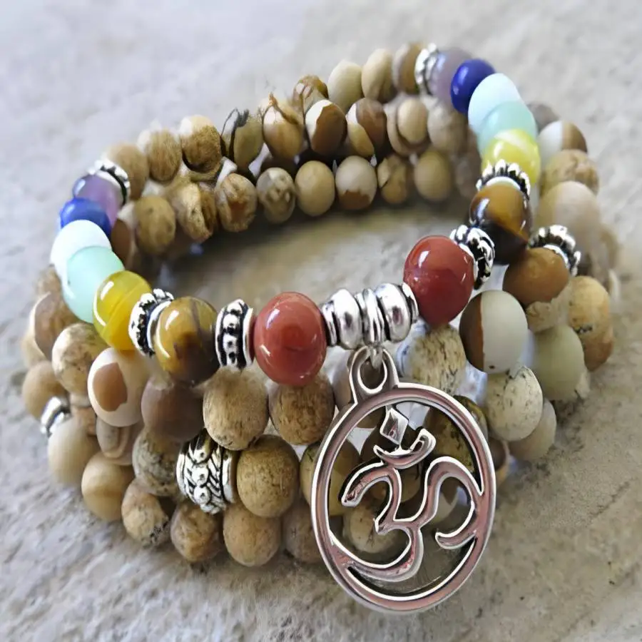

Handmade Colored Chakra Stones beads 108 bracelet,men's cuff button bracelet,Ramadan prayer bead,women's meditation