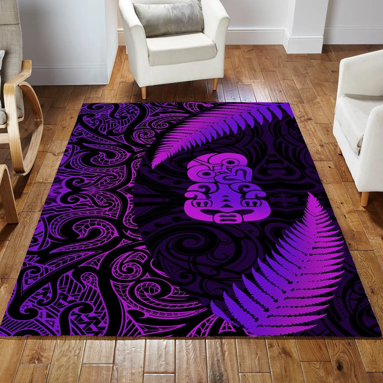 

Aotearoa Manaia Silver Fern Purple 3D Design Rug Area Rug Mat Floor Anti-slip Carpet Home Decoration Themed Living Room Carpet