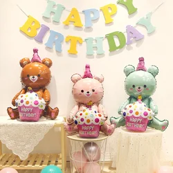 3D Cartoon Cake Bear Aluminium Foil Balloons Pink Blue Brown Bear Kids Happy Birthday Party Decoration Baby Shower Helium Globos