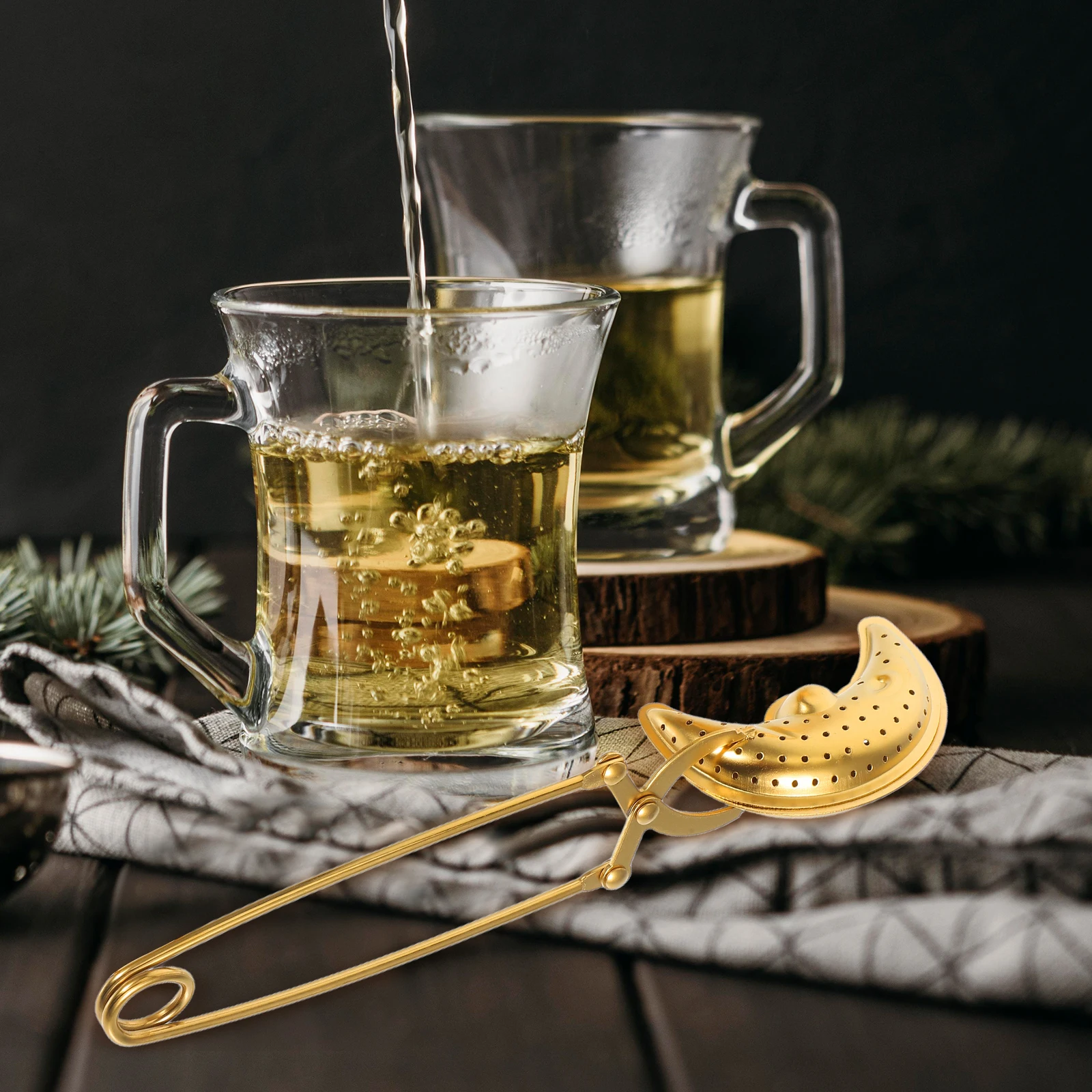 

2Pcs Tea Strainer Filter Stainless Steel Reusable Fine Mesh Hole Design for Loose Leaf Tea Infuser Golden Moon Star Shape Handle