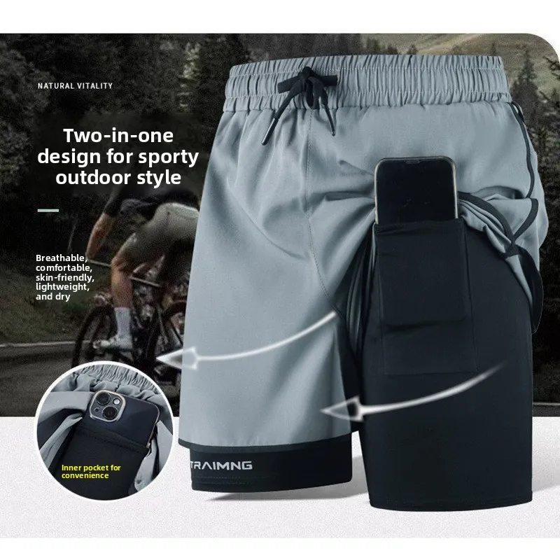 Men's Running Shorts Professional Marathon Athletic Three-quarter Length with Inner  Double-layered Fitness Sportswear