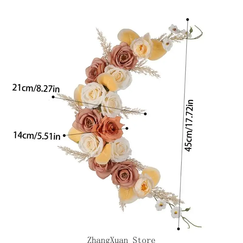 Dekorativer künstlicher Blumenkranz mit realistischen Seidenrosen für Party-Hintergrund, Herbst-Hochzeitstisch-Blumenarrangement – Detail 6