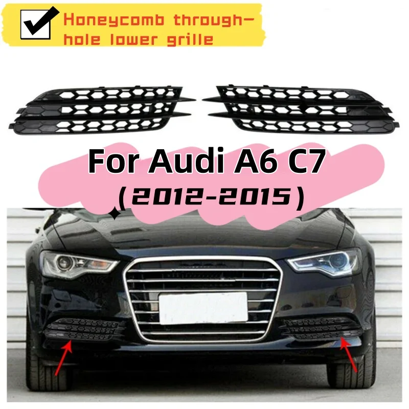 

For Audi A6 C7 2012-15 Front Bumper Fog Light Cover Grille,Honeycomb Mesh Fog Lamp Grills Replacement 4G0807681/82 Black stripe