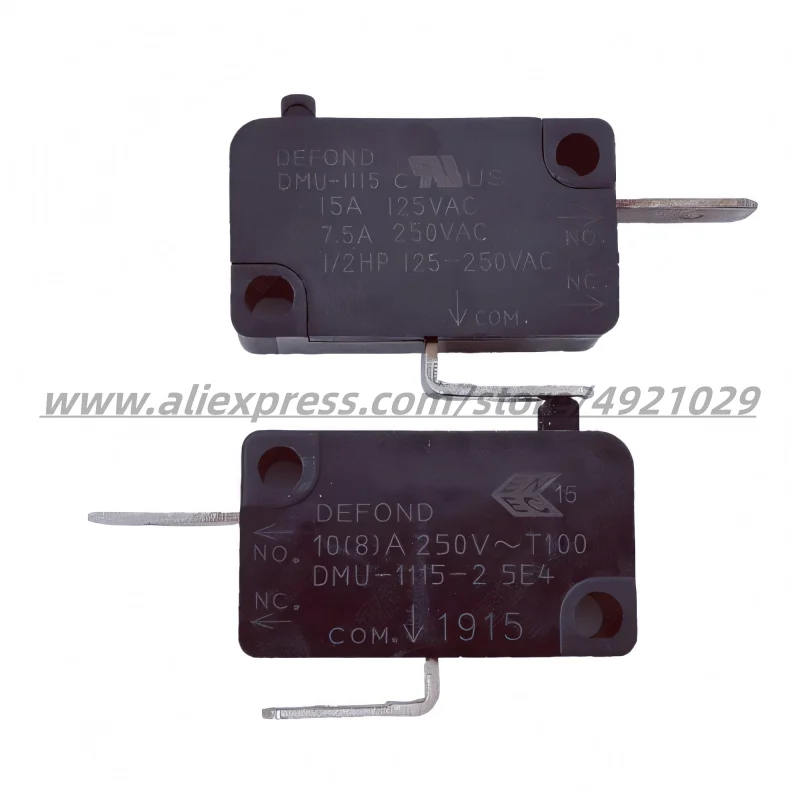 2Pcs DMU-1115-2 Normally Closed Limit Stroke Micro Switch 2-Pin 10(8)A 250V Press To Disconnect