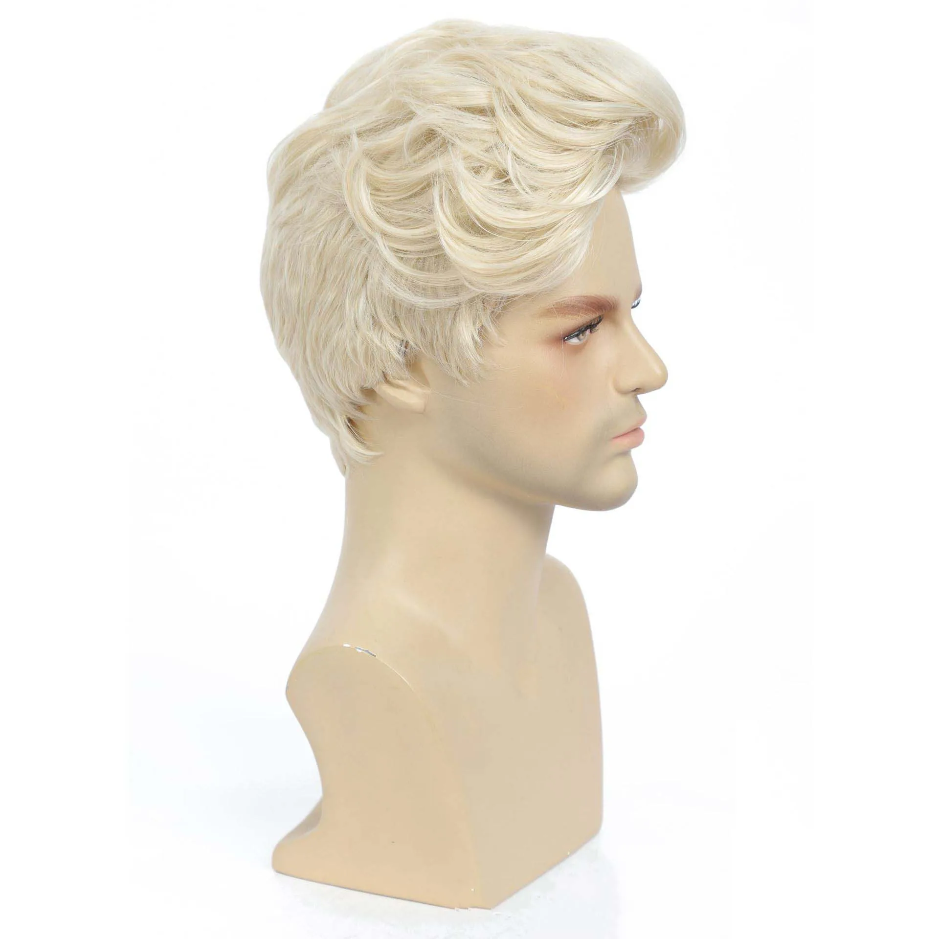 Perruque blonde synthétique courte pour hommes, perruques d'apparence naturelle droites, faux cheveux cosplay, fête d'Halloween, utilisation 03