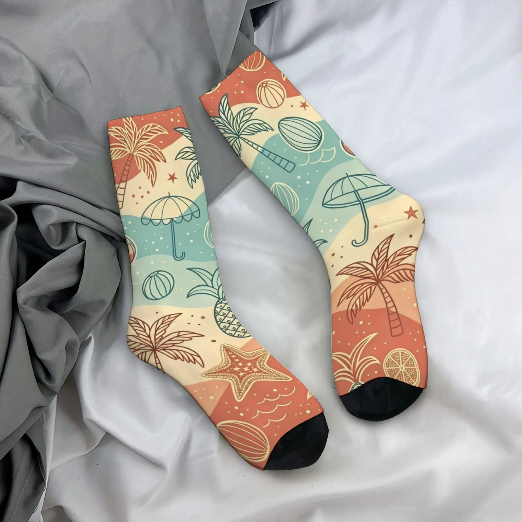 Retro-style tropical beach print men's socks, novel summer vibes, casual socks, perfect for crazy parties and holiday gifts.
