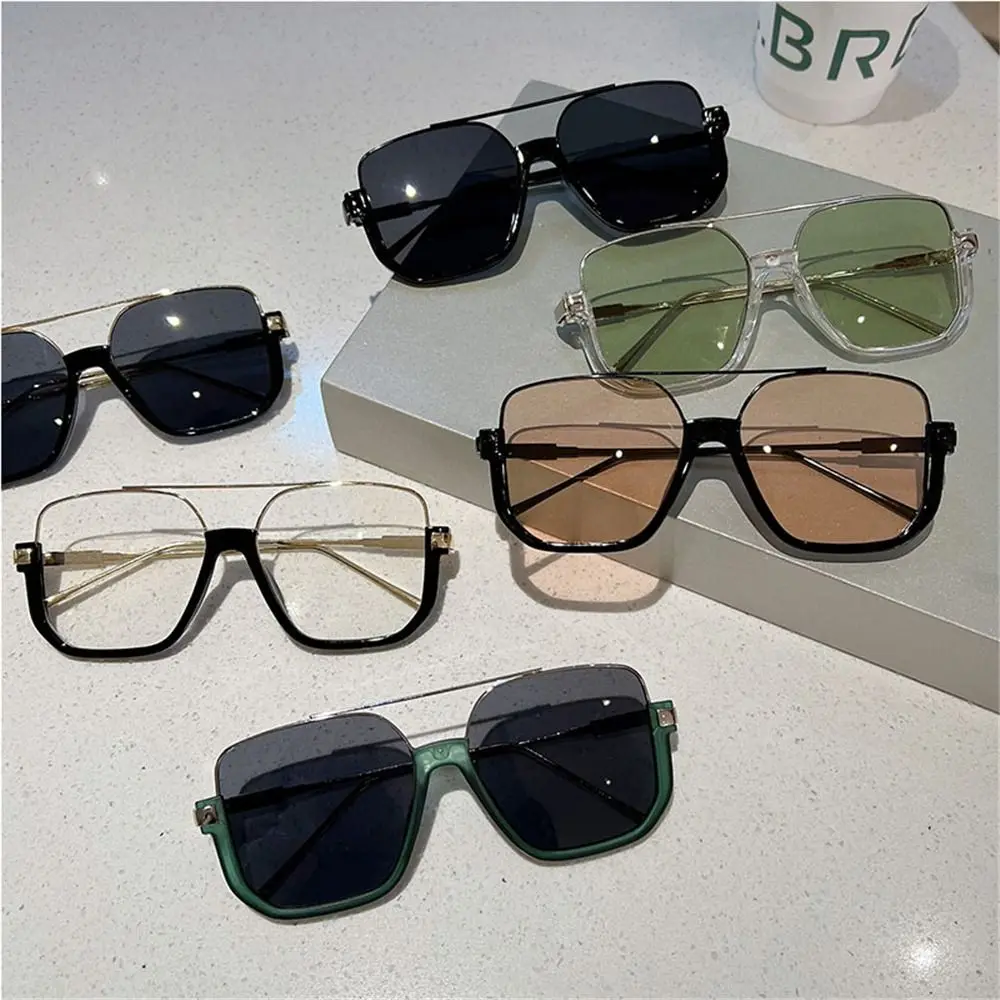 Vintage Oversized Sunglasses Fashion Square Shades for Women & Men Trendy Ins Popular Half Metal Frame Eyewear UV400 Sun Glasses