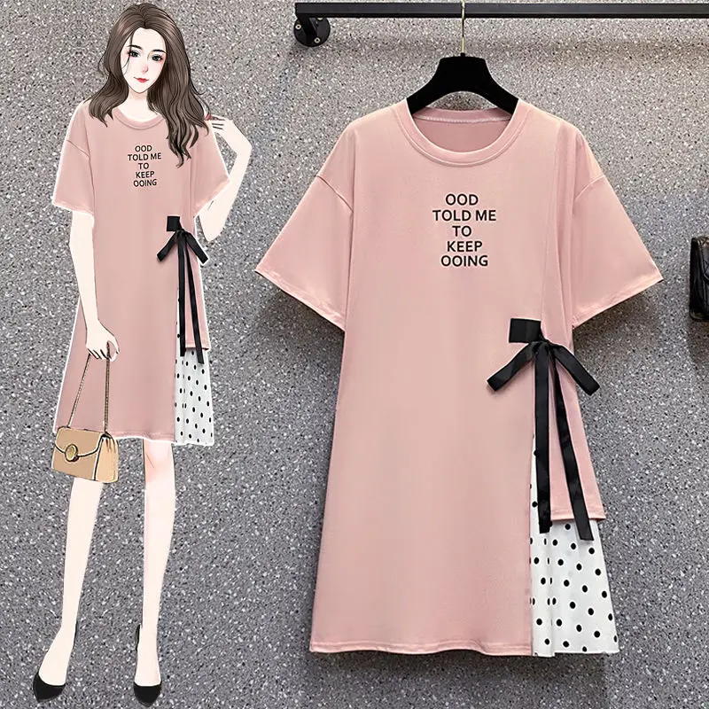 Summer 2022 New Fashion O-neck Solid Color Short Sleeve A-line Skirt Loose Waist Belt Casual Women\'s Clothing Popularity Dresses