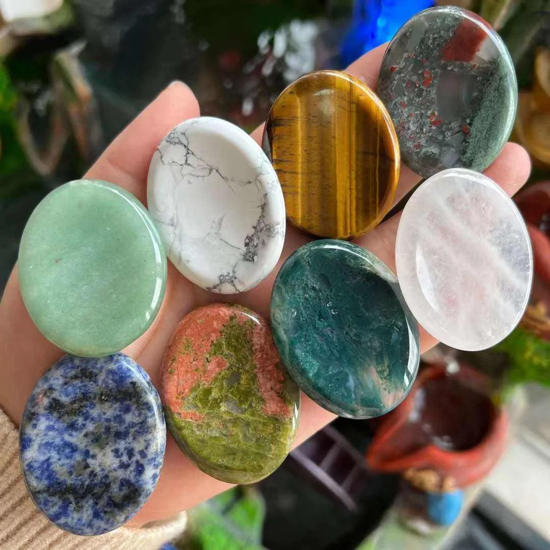 Piedra de Cristal Natural JH40 para Aliviar el Estrés, Amatista, Ojo de Tigre, Herramienta de Masaje Corporal, SPA, Relajación