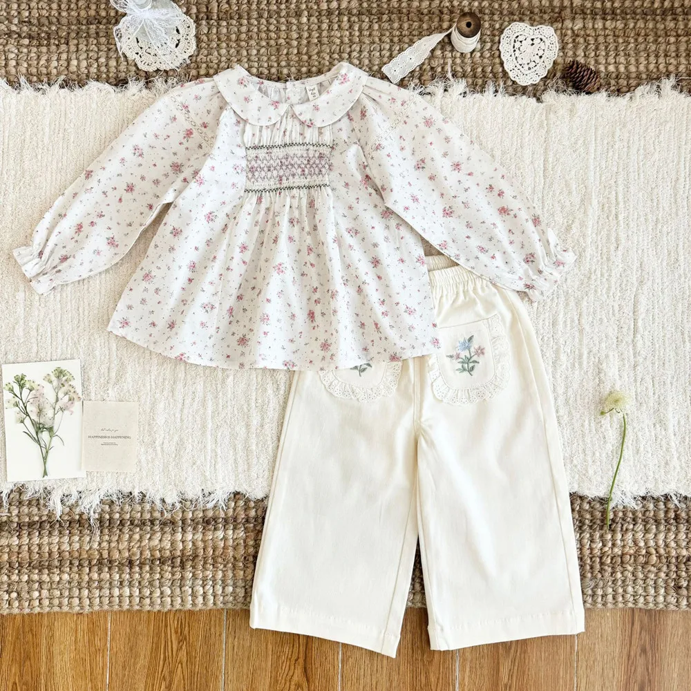 baby top French countryside style print top small floral patterns Hand embroidered top Sweet and beautiful children's doll shirt
