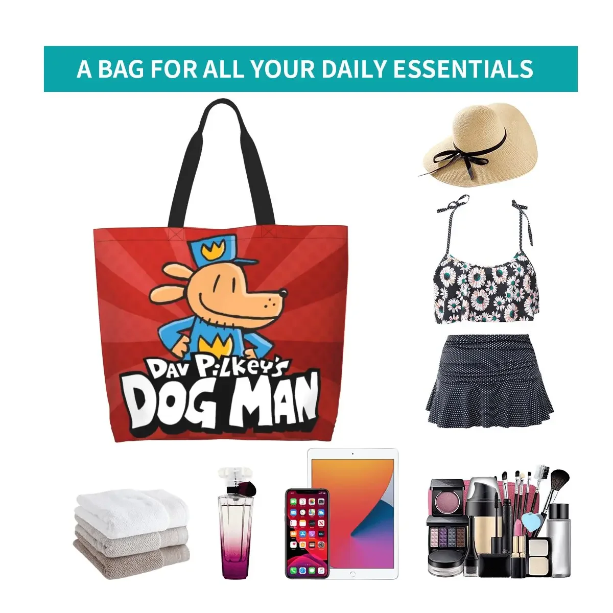 Custom Reusable Dogs Man Shopping Bag Women Shoulder Canvas Tote Bag Portable Grocery Shopper Bags