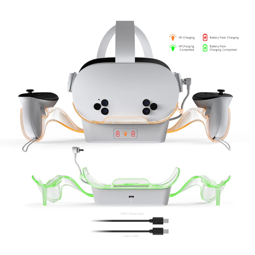 VR Headset Charging Dock for Meta Quest 3S with 2pcs battery pack Quest2/Quest3 Universal Lighting Charger Stand base