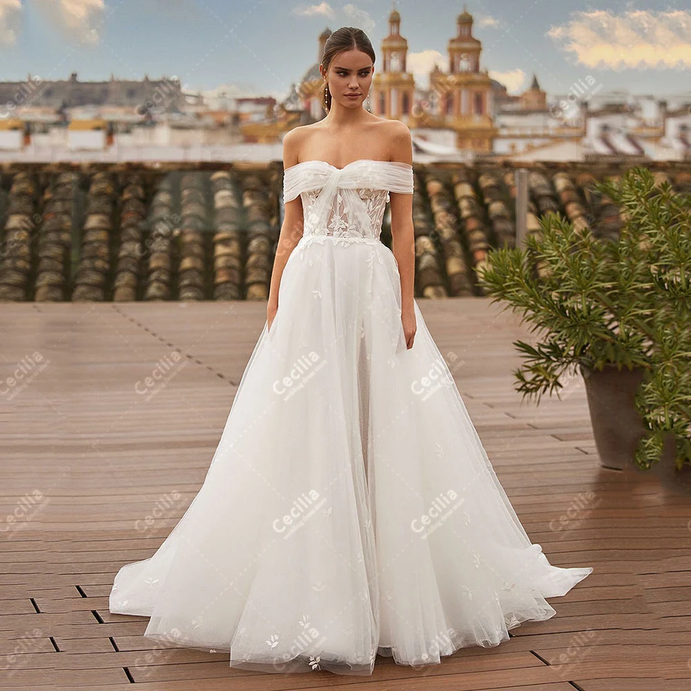 

Vintage Wedding Dresses A-Line Tulle Tiered Bridal Gowns Lace Appliques Off The Shoulder Robes Glamorous Vestidos De Novia 2024