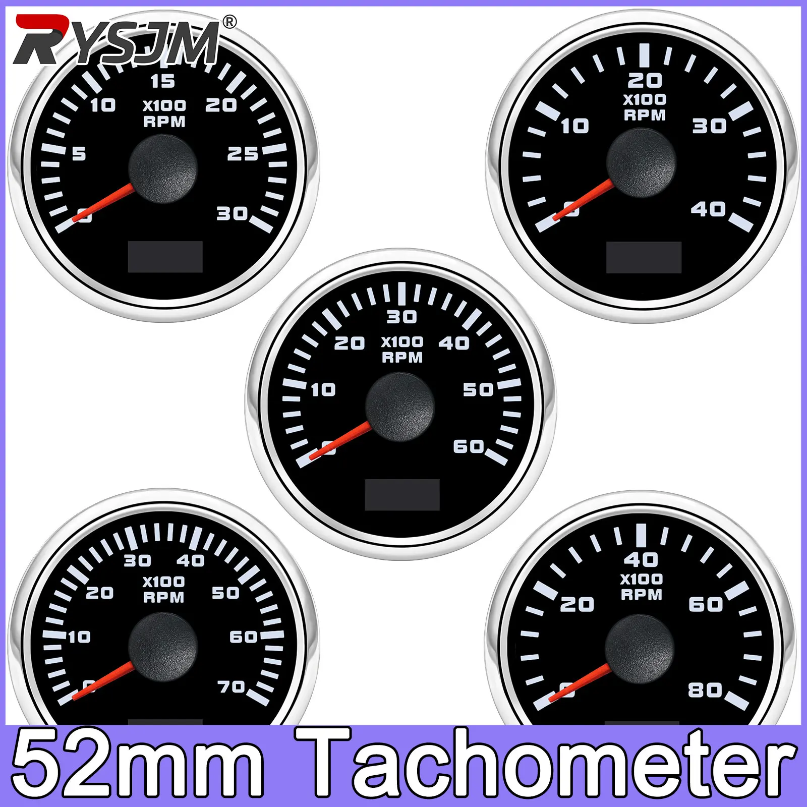 

RPM Gauge Universal 52mm Tachometer 0-3000RPM 0-7000RPM with Red Backlight for Auto Boat Motorcycle 9-32V