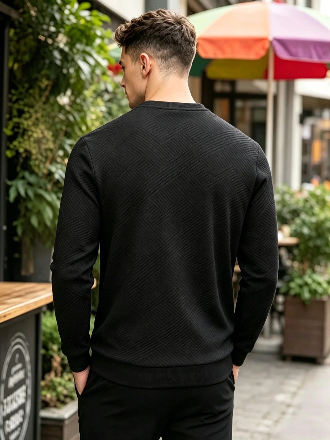 Men Solid Color Embossed Geometry Sweatshirt 2 Pack Crew Neck Long Sleeve Pullover Comfort Ribbed Cuff Hem Fashion Casual Outfit