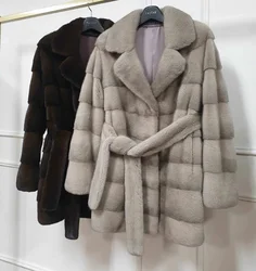 Winter Women's Mink Fur Coat Real Mink Fur Coat Flipped Tie Belt Coat Warm and Fashionable