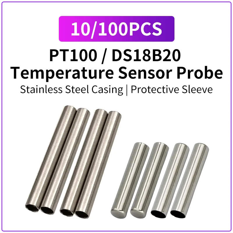 10/100PCS lot temperature sensor PT100 DS18B20 Stainless steel casing pipes Protective sleeve 6*50mm 6*30mm