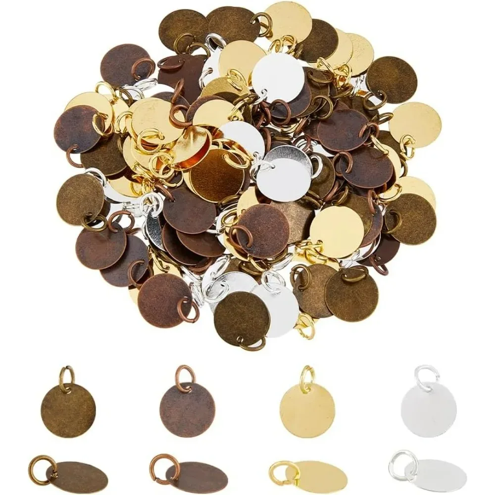 

120Pcs 4 Colors Brass Stamping Blank Tag Charms Flat Round Metal Stamps Tags 12mm Diameter Blanks Pendants forJewelry Necklace