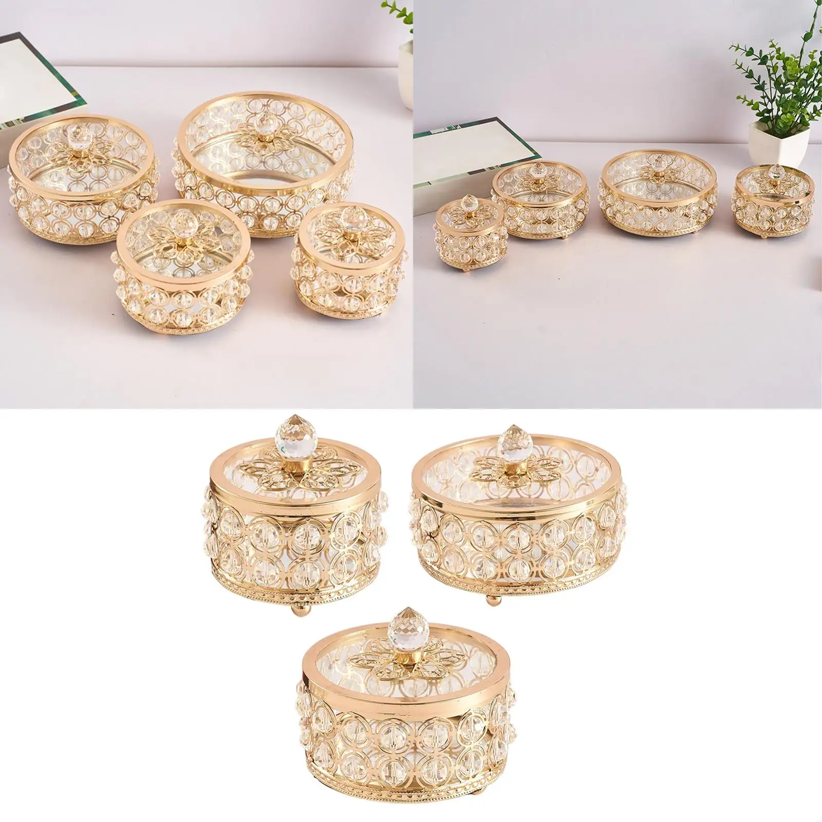 

Crystal Jewelry Box with Lid Gold Holder Storage Decorative Organizer for
