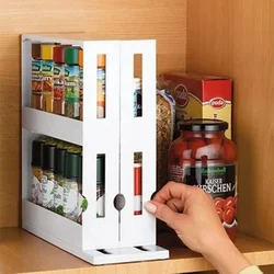 Spice Organizer Rack Multi-function 2 Tier Rotating Storage Shelf Slide Kitchen Cabinet Cupboard Organizer Kitchen Storage Rack