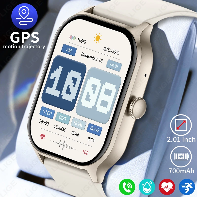 

LIGE GPS Smart Watch Women Bluetooth Call 2.01inch Smartwatch Men Heart Rate Sleep Monitor Sport Fitness Watches for iOS Android