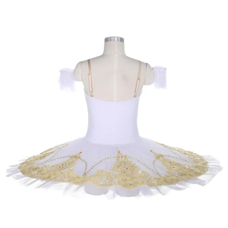 Professional High Quality 8 Layers Kids Girls Dance Performance Wear White Gold Ballet Tutu