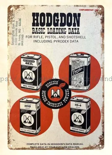 HODGDON POWDERS RELOADING RIFLE PISTOL SHOTSHELL AMMO metal tin sign