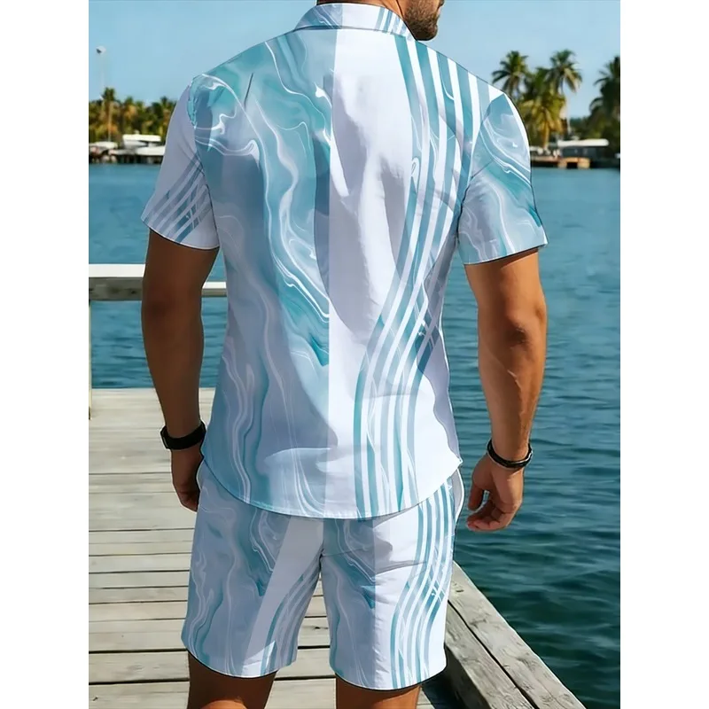 Summer Men Two Piece Printed Shirt Shorts Set Quick Dry Lightweight Comfortable Beach Resort Swim Pool Vacation Travel Matching view 2