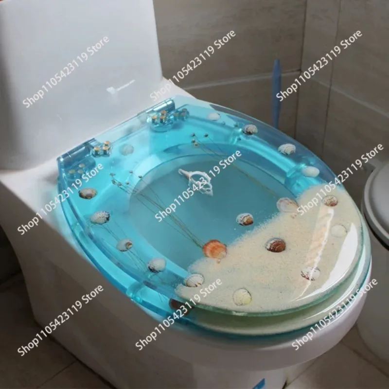 42*36CM High-grade Beautiful Resin Toilet Seat Cover Stainless Steel Slow Down Toilet Cover Mute Thickened U/V/O Universal